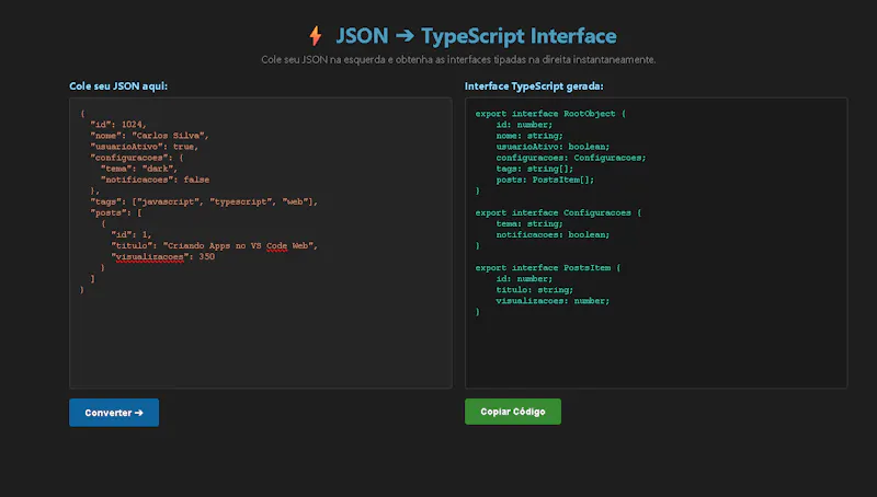 JSON to TypeScript Interface Converter screenshot 2