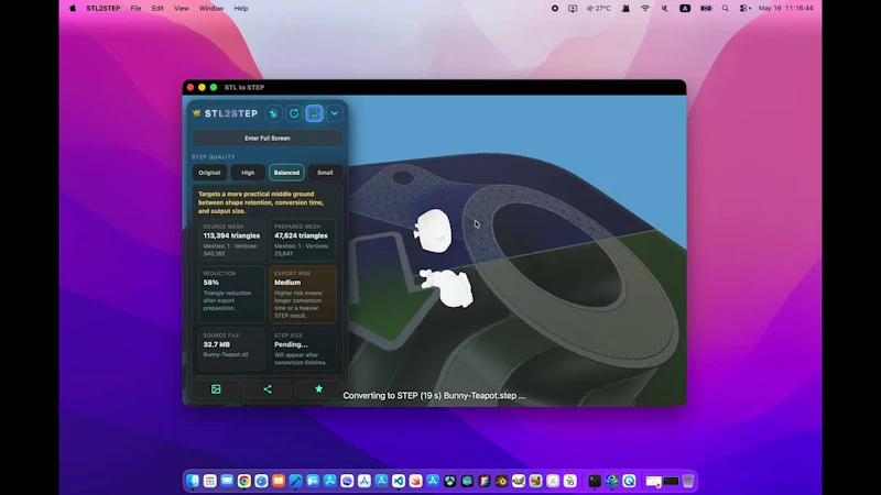 STL to STEP Assistant screenshot 1 (video preview)