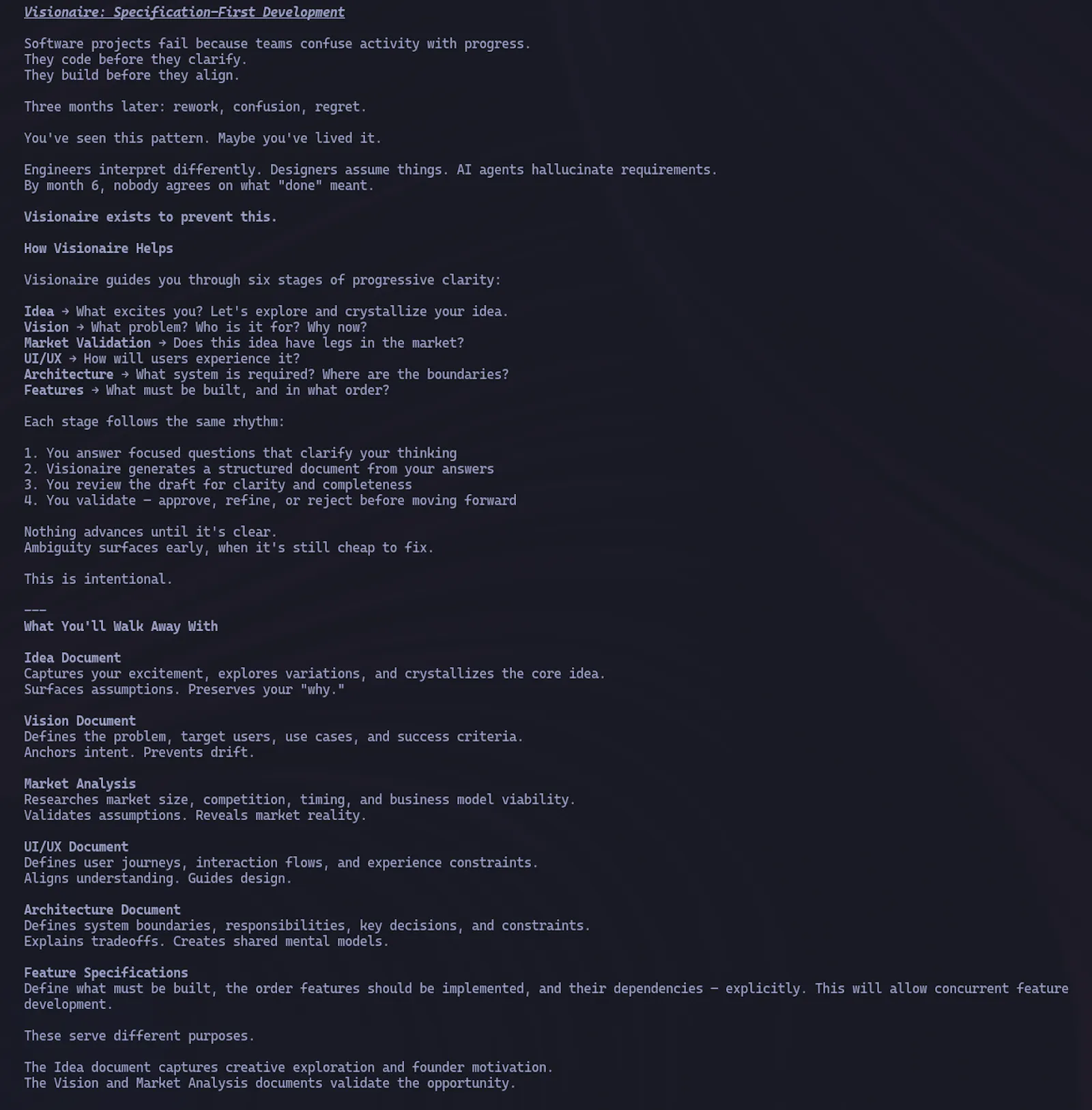 Visionaire — The Spec Is the Product screenshot 2