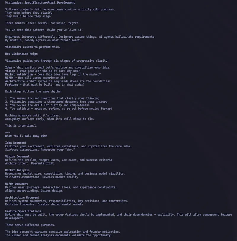 Visionaire — The Spec Is the Product screenshot 2