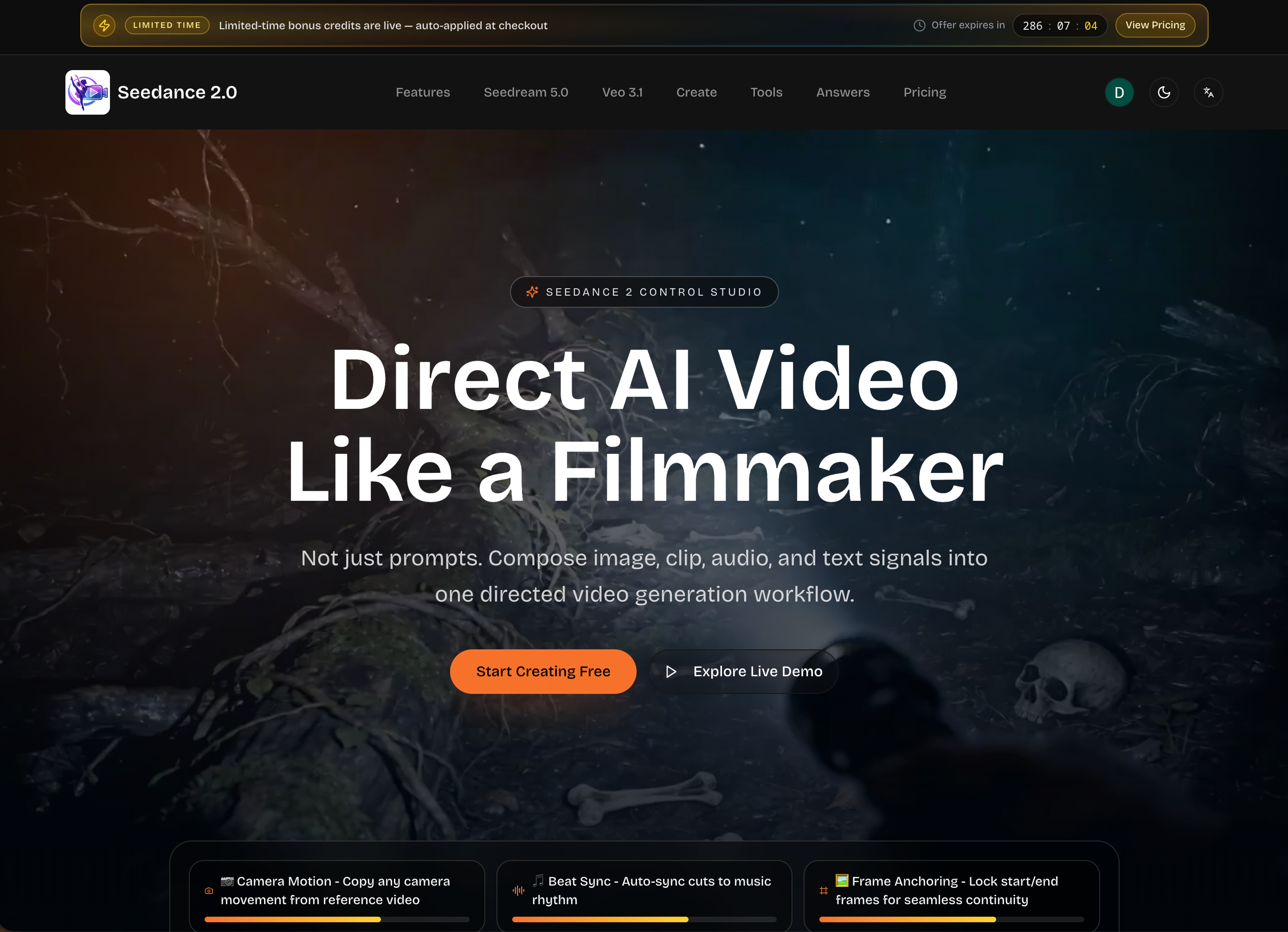 Seedance 2.0 - Main product screenshot demonstrating key features and user interface