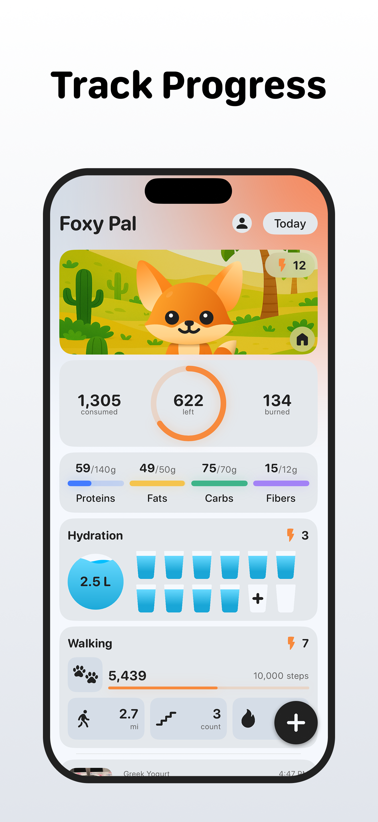 Mídia 3 de Foxy Pal - Rastreie comida, degraus, água com um companheiro de saúde amigável