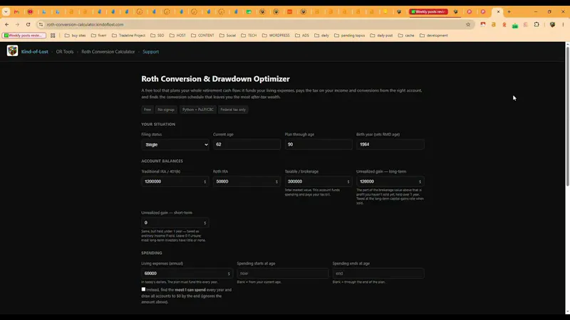 Roth Conversion Calculator screenshot 1 (video preview)