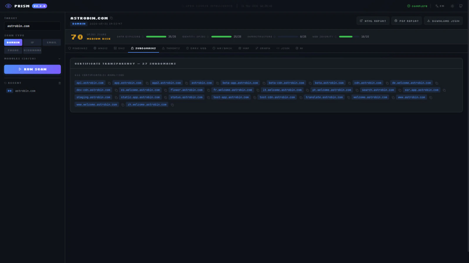 Prism - All-in-one OSINT platform screenshot 7