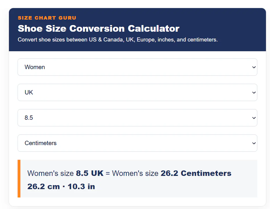 Shoe Size Conversion Calculator gallery image