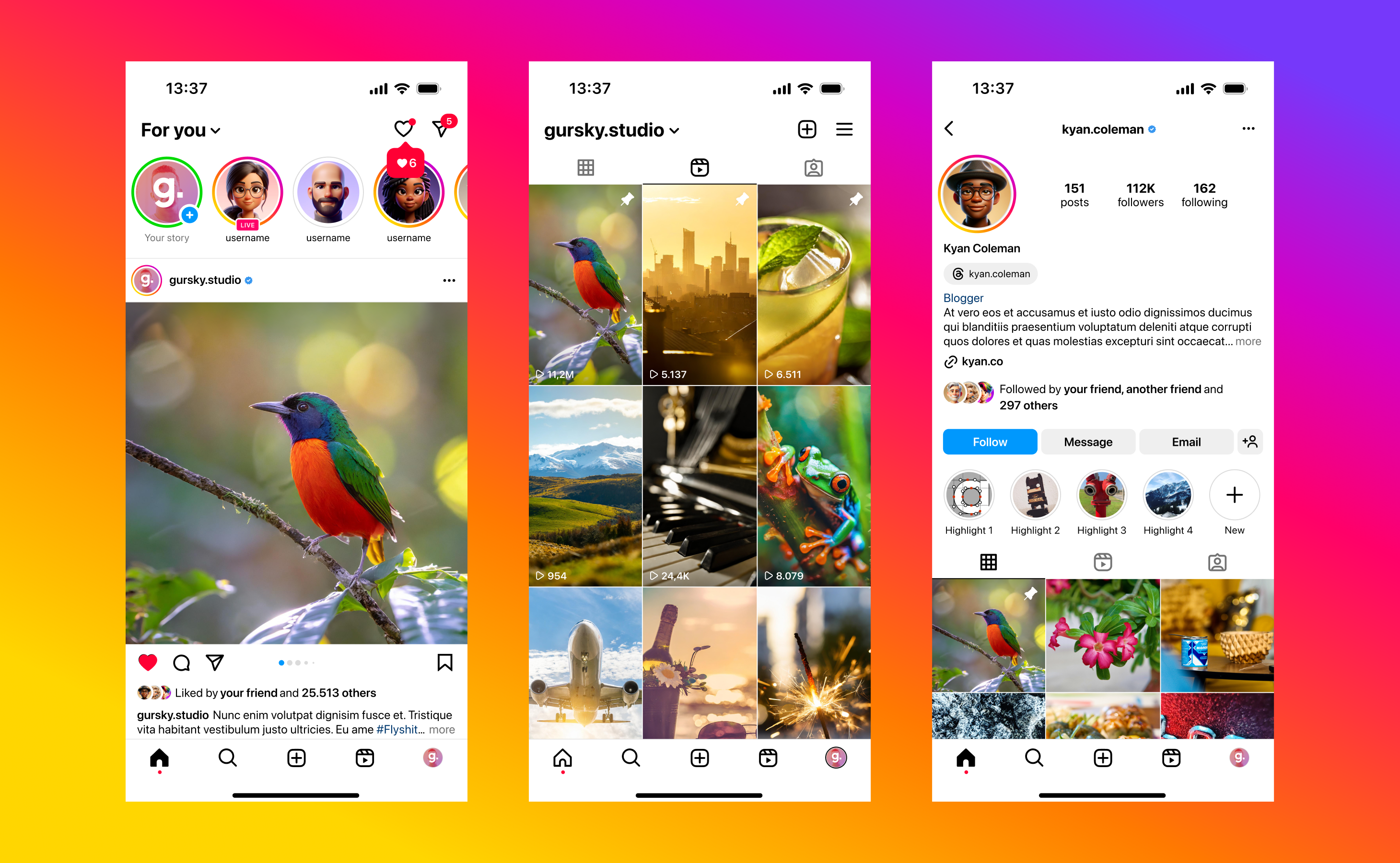 Mídia 3 de Instagram - kit de interface do usuário 1.0 - O mais preciso kit de interface do usuário figma, perfeito e versátil