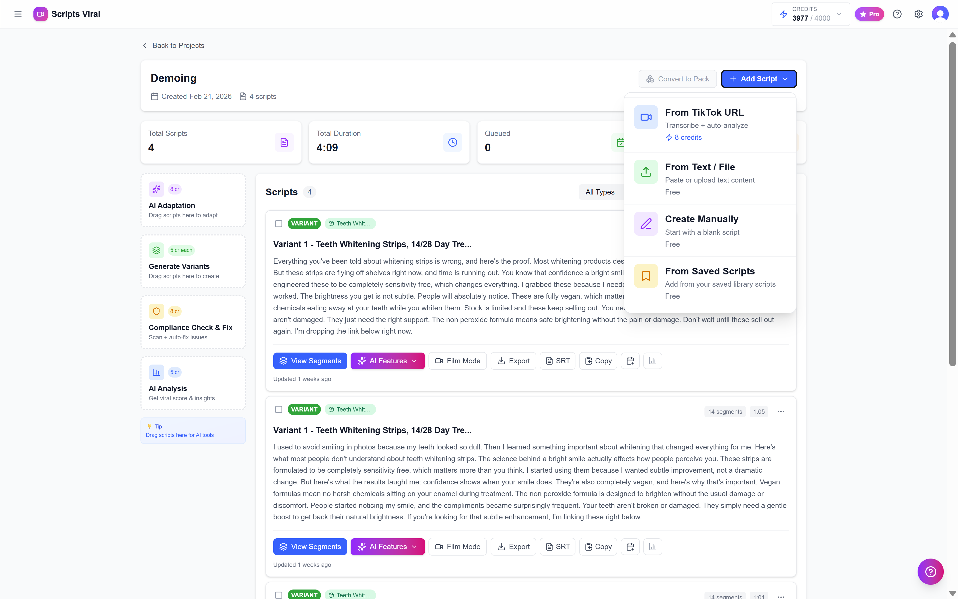 Scripts Viral - Screenshot 3 showing product features and functionality