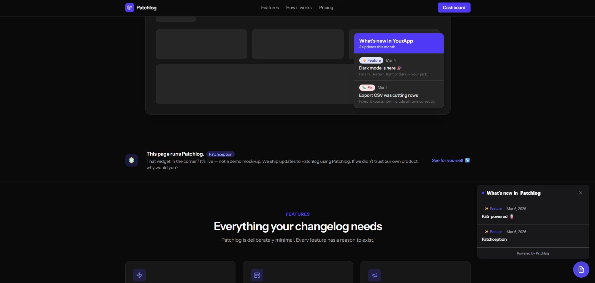 Patchlog - Screenshot 2 showing product features and functionality
