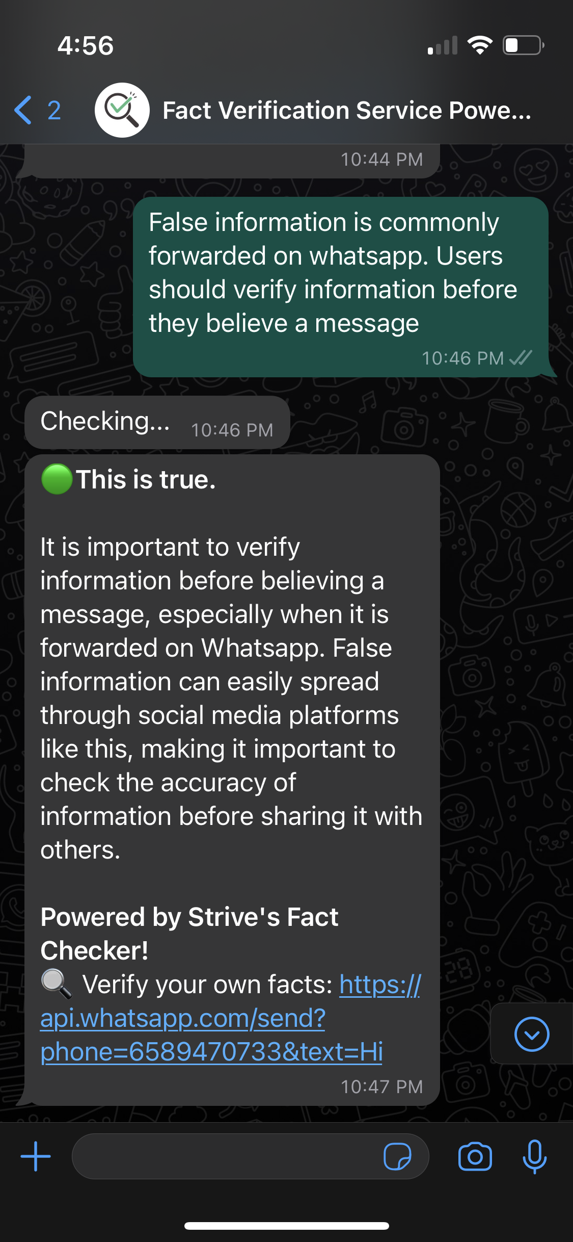 Whatsapp Fact Checker Bot powered by GPT media 3