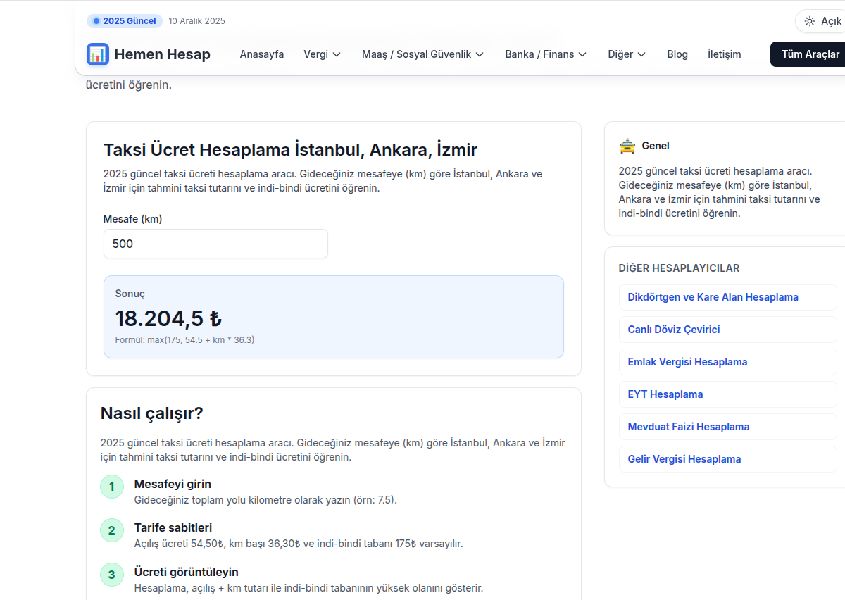 Turkish Taxi Calculator - Main product screenshot demonstrating key features and user interface
