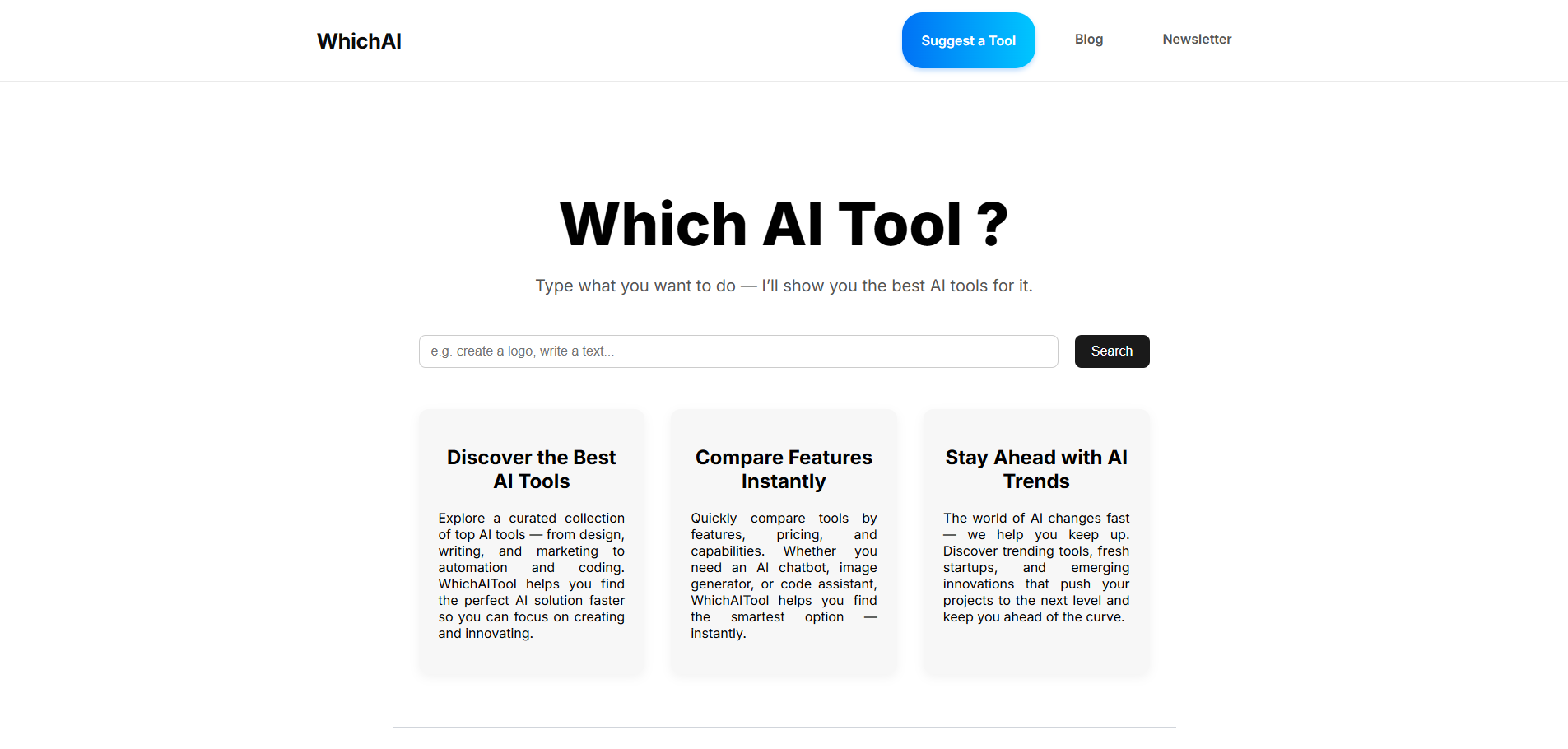 Which AI Tool ? - Main screenshot showing features and interface