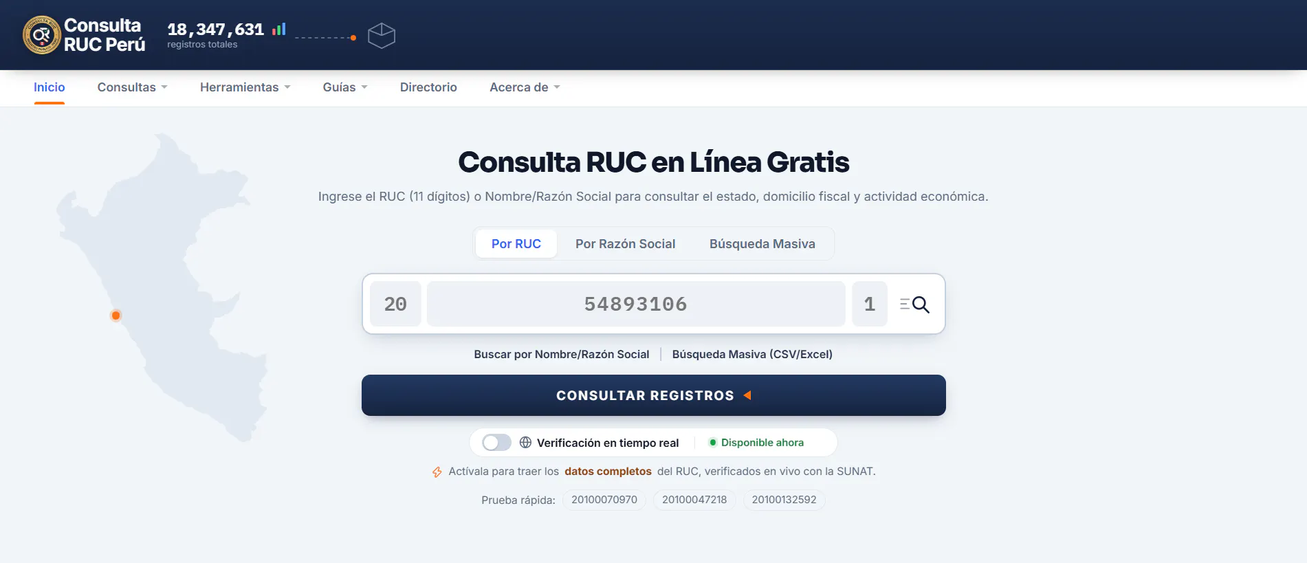 Consulta RUC Perú screenshot