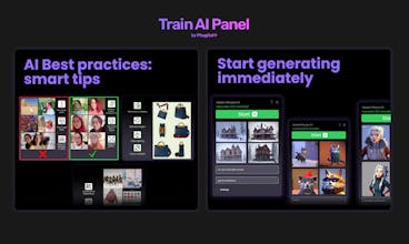 Mejora los productos con sesiones fotográficas de alta calidad: el Panel de Entrenamiento de IA proporciona opciones de compartir prácticas y entrenamiento de modelos fácil.