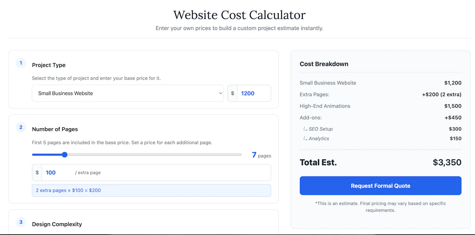 Website Cost Calculator by Niresh screenshot 2