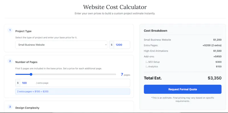 Website Cost Calculator by Niresh screenshot 2