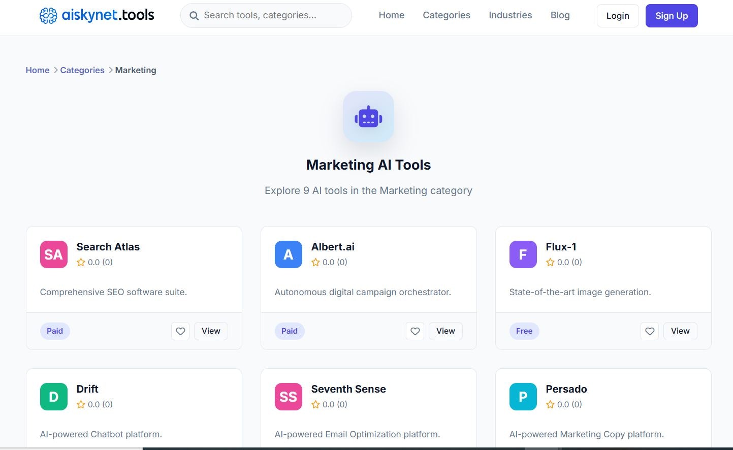 Marketing AI Tools Directory - Ai Skynet - Main product screenshot demonstrating key features and user interface