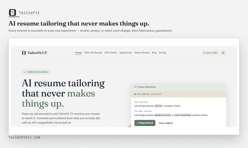 TailorFit CV screenshot 1