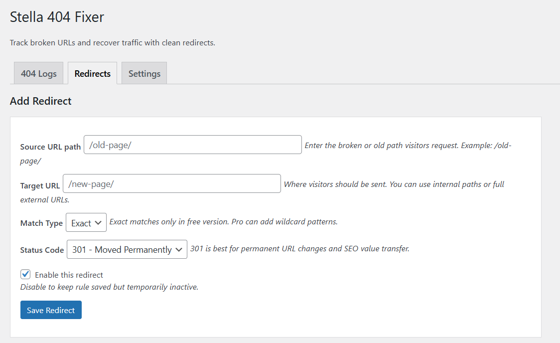 Stella 404 Fixer -WP 404 Redirect Plugin gallery image