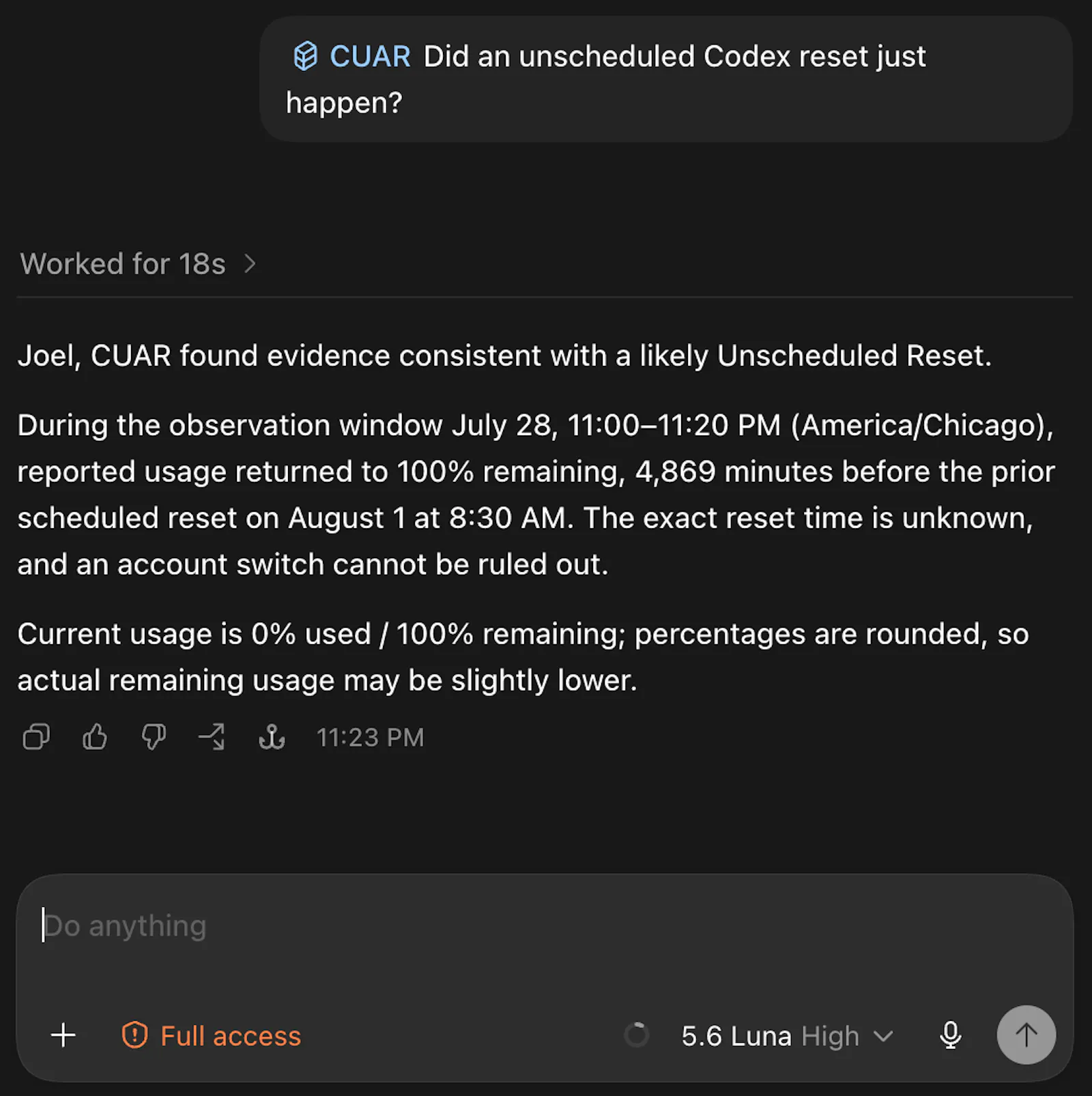 Codex Usage and Resets Plugin screenshot 4