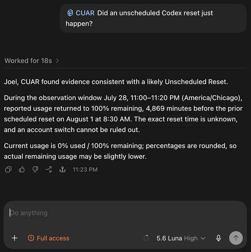 Codex Usage and Resets Plugin screenshot 4