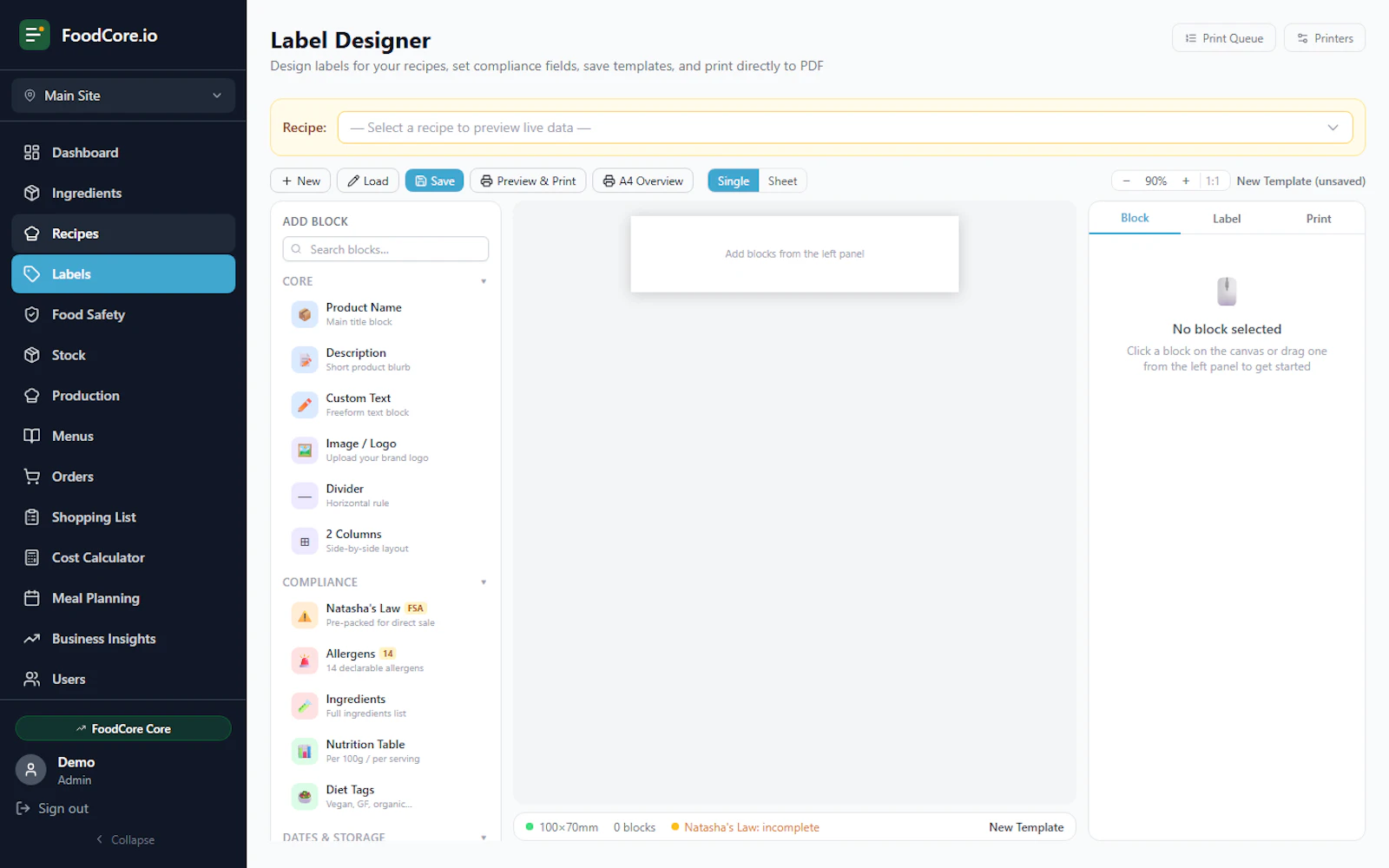 FoodCore Kitchen Management Software screenshot 2