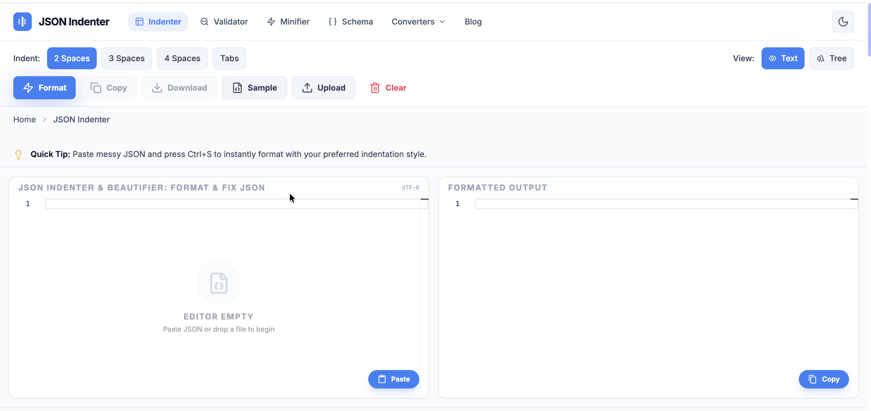 JSON Indenter - Main product screenshot demonstrating key features and user interface