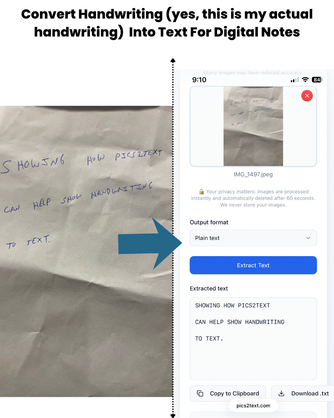 Pics2Text - Screenshot 3 showing product features and functionality