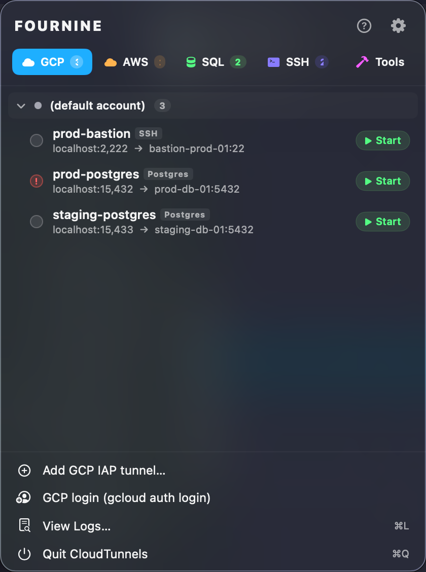 CloudTunnels-One menu bar. Every tunnel. gallery image