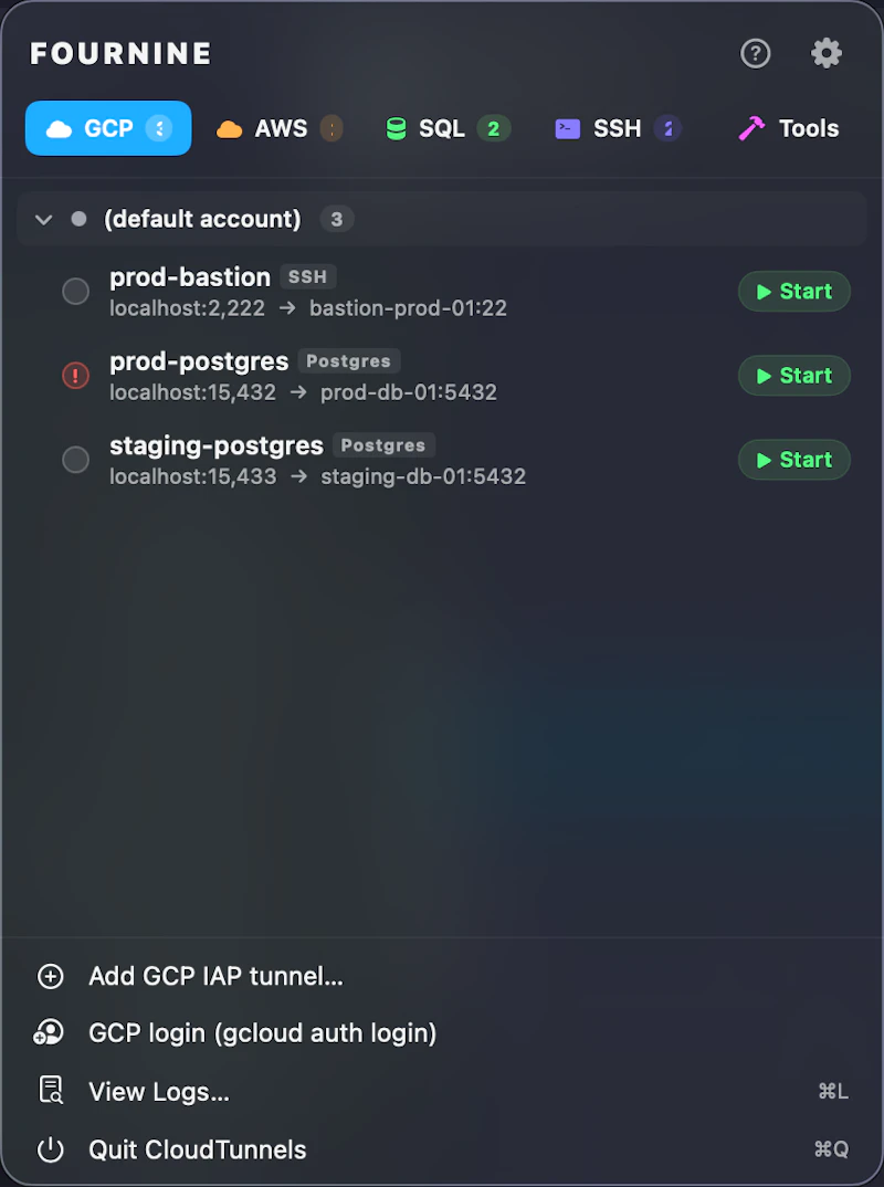 CloudTunnels-One menu bar. Every tunnel. screenshot 13