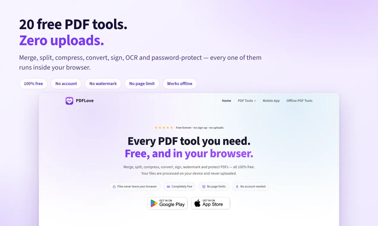 PDF tools with no uploads, no account gallery image