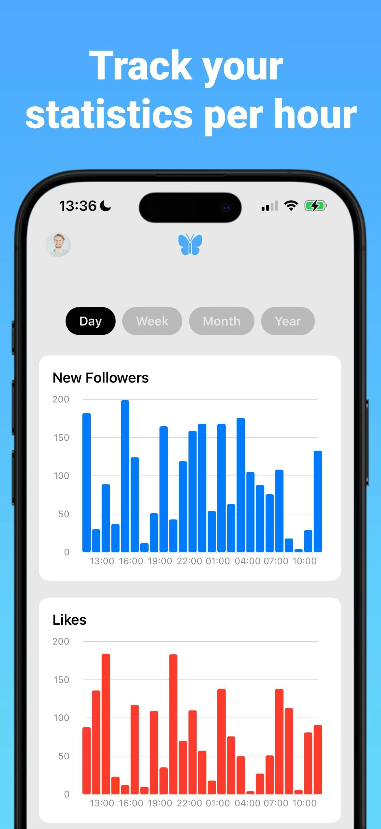 GoBlue, analytics for Bluesky on iOS - Get advanced analytics of your Bluesky account with GoBlue media 5