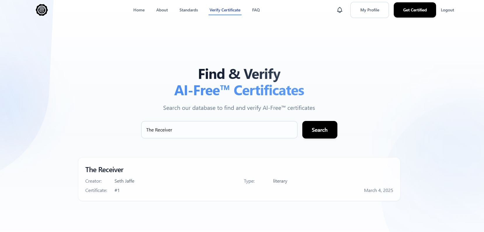 Сертификат без AI - Сертификация AI Free ™ |Сертификация человека медиа 2