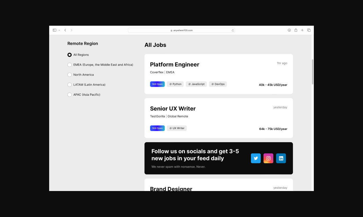 Anywhere100.com - ตรวจสอบงานระยะไกลในเทคโนโลยีด้วยเงินเดือนเท่านั้น media 1