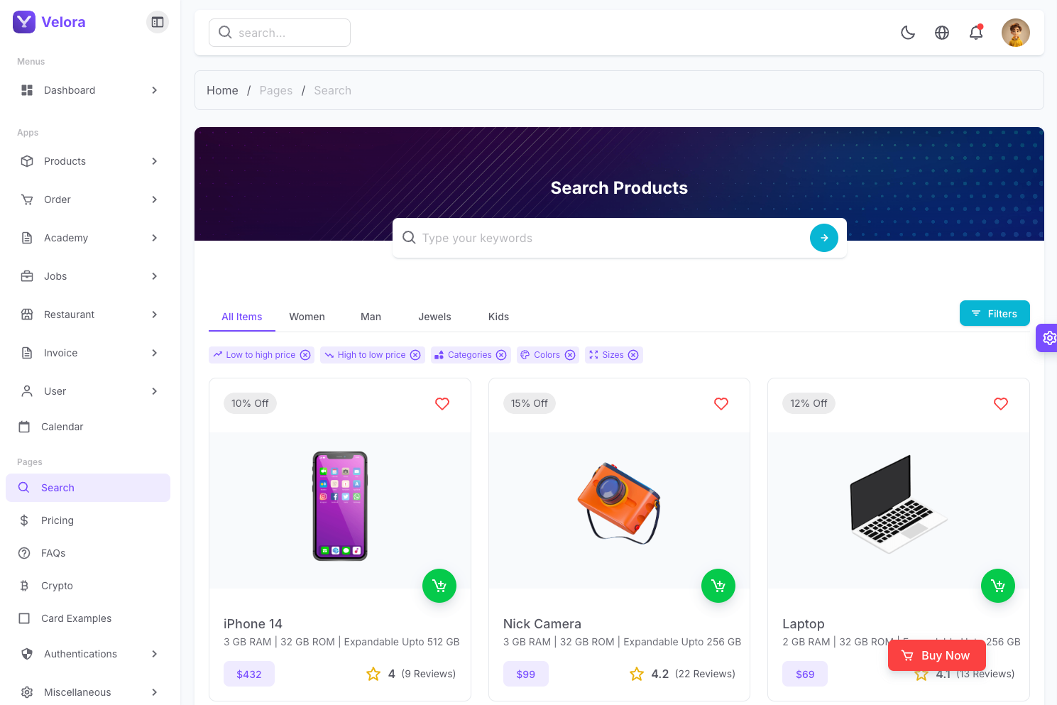 Velora - Vuejs vuetify admin templat media 4