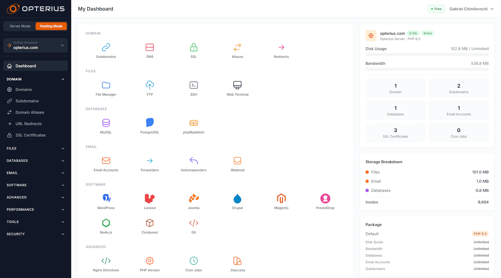 Opterius - Modern Web Hosting Panel screenshot 1