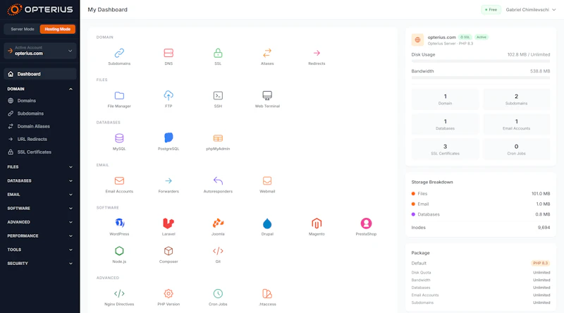 Opterius - Modern Web Hosting Panel screenshot 1