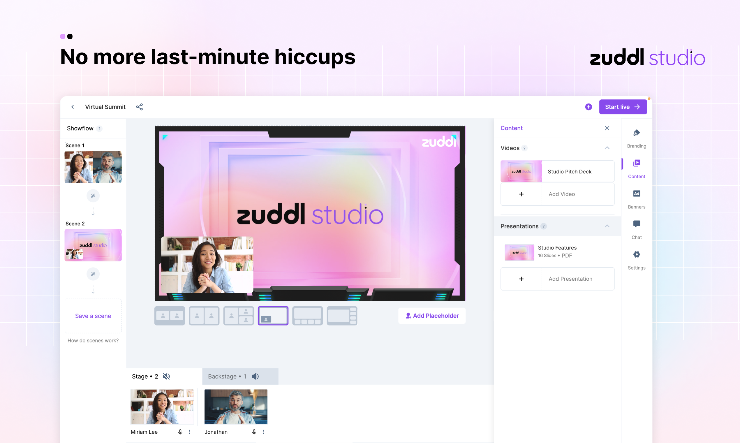 Zuddl Studio - Produceer, opnam en stream van video -inhoud van studiokwaliteit media 7