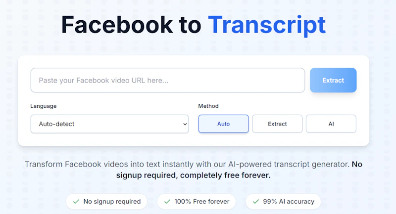 Facebook to Transcript screenshot 1
