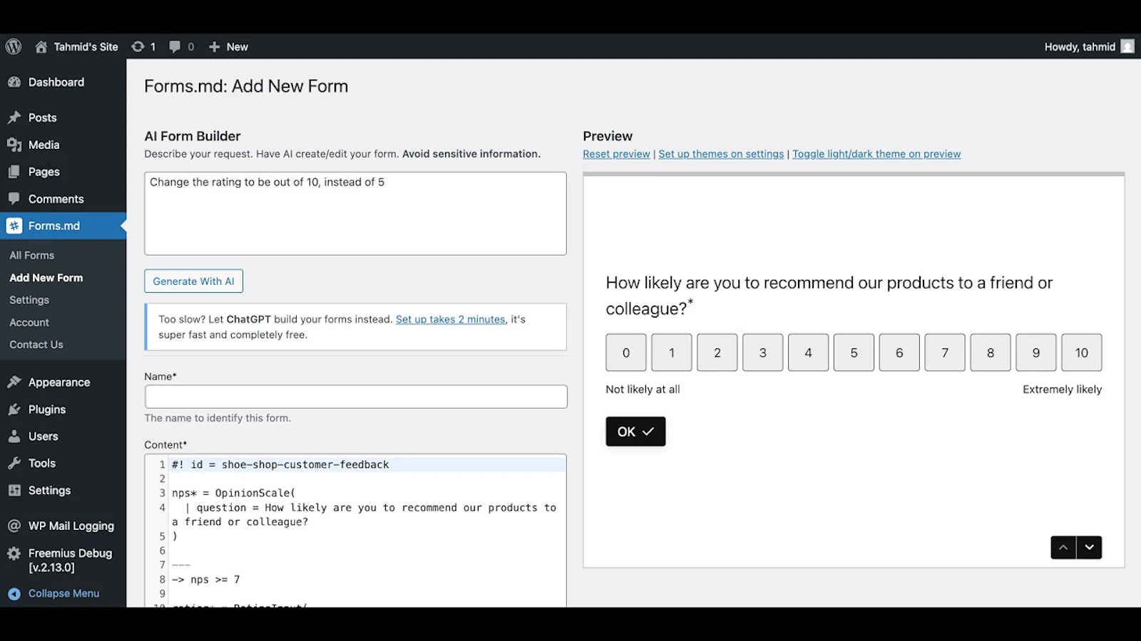 Forms.md for WordPress screenshot 1 (video preview)