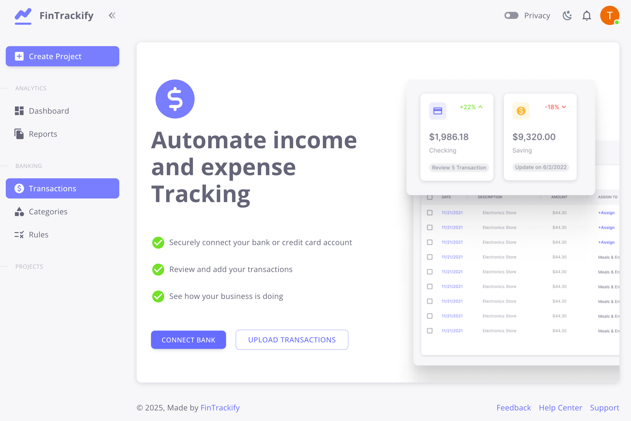 FinTrackify - Main product screenshot demonstrating key features and user interface