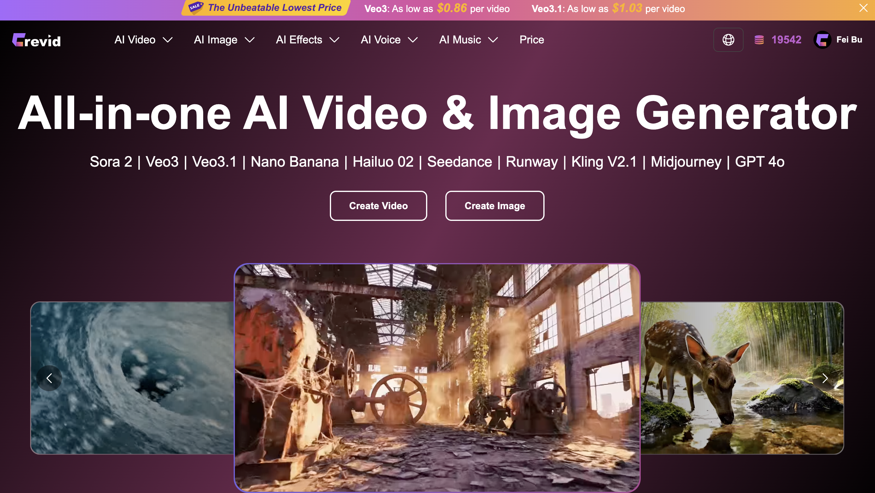 Crevid AI - Main product screenshot demonstrating key features and user interface