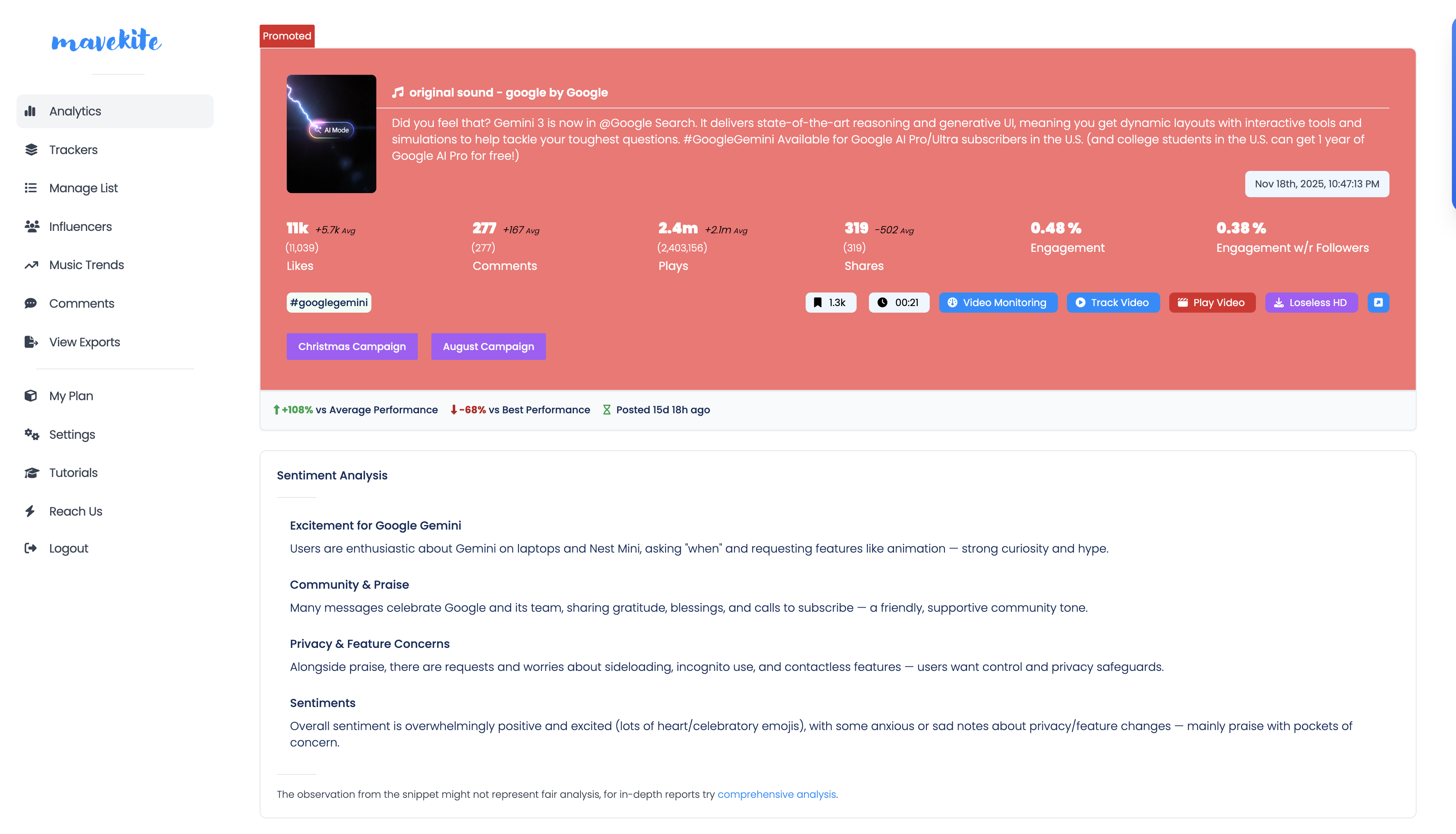 MaveKite - Main product screenshot demonstrating key features and user interface