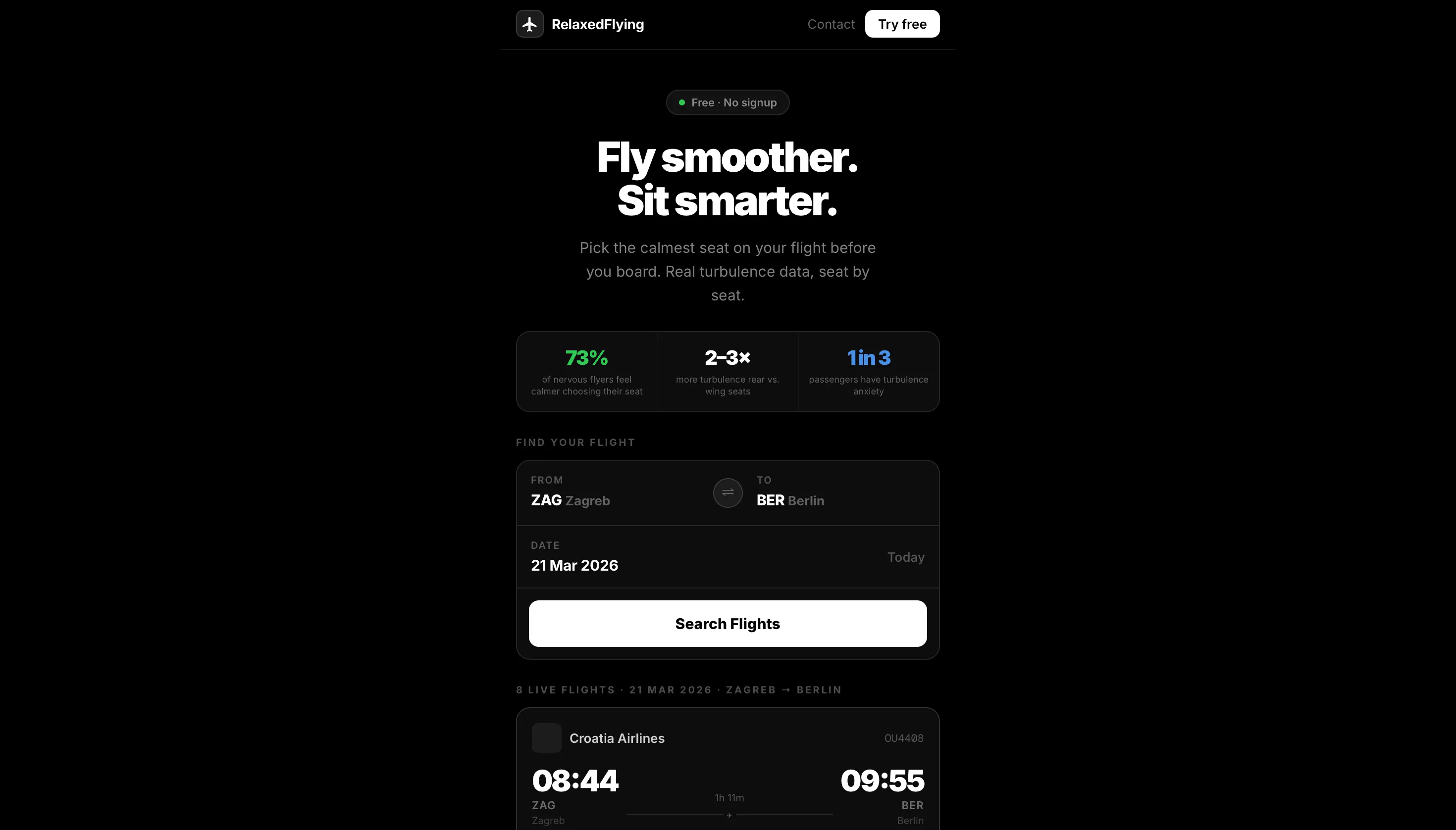 RelaxedFlying — Fly smoother Sit smarter 제품 배너