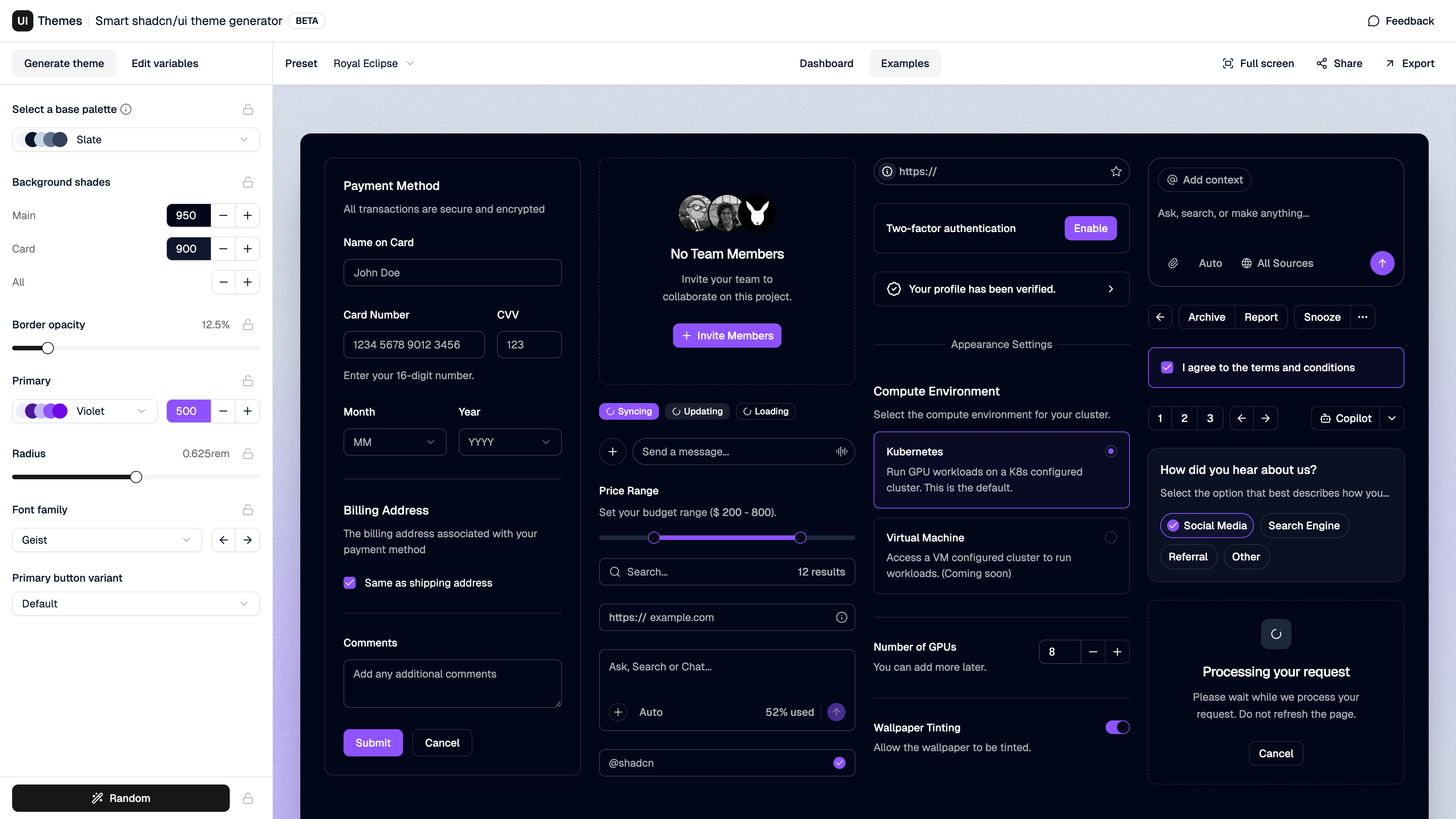 Smart shadcn/ui theme generator gallery image