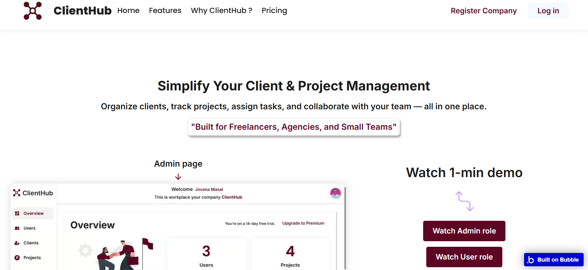SaaS CRM for clients, projects, tasks