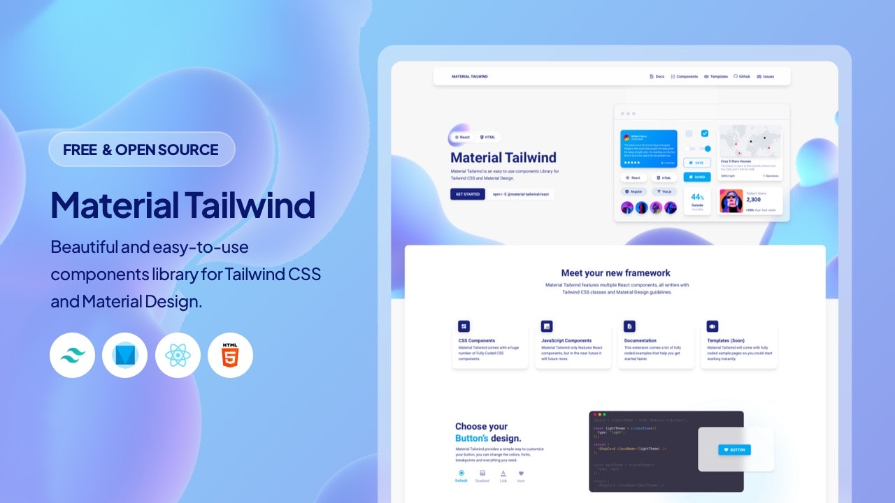 Mídia 1 de Material Tailwind V2 - Biblioteca de componentes para CSS e design de materiais