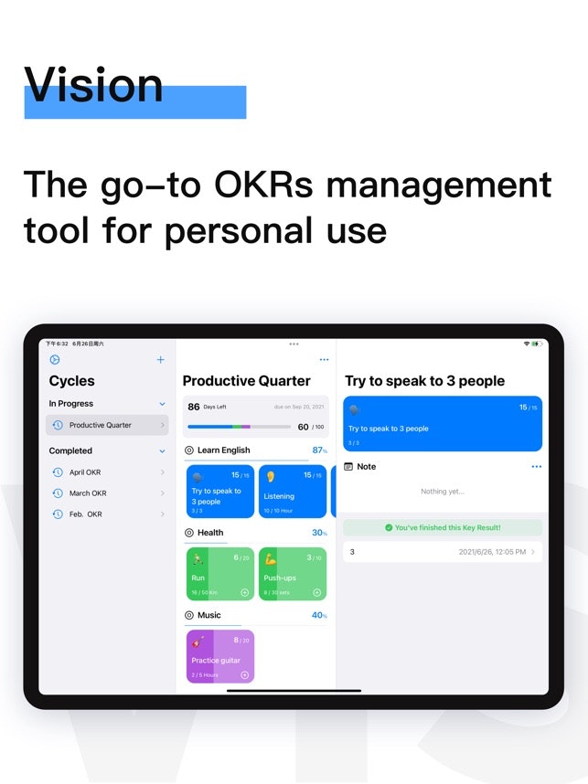 Vision - Personal OKR Tool gallery image