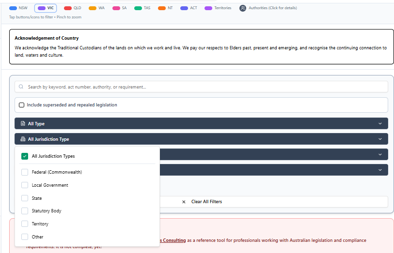 Australian Legislation and Standards Map gallery image
