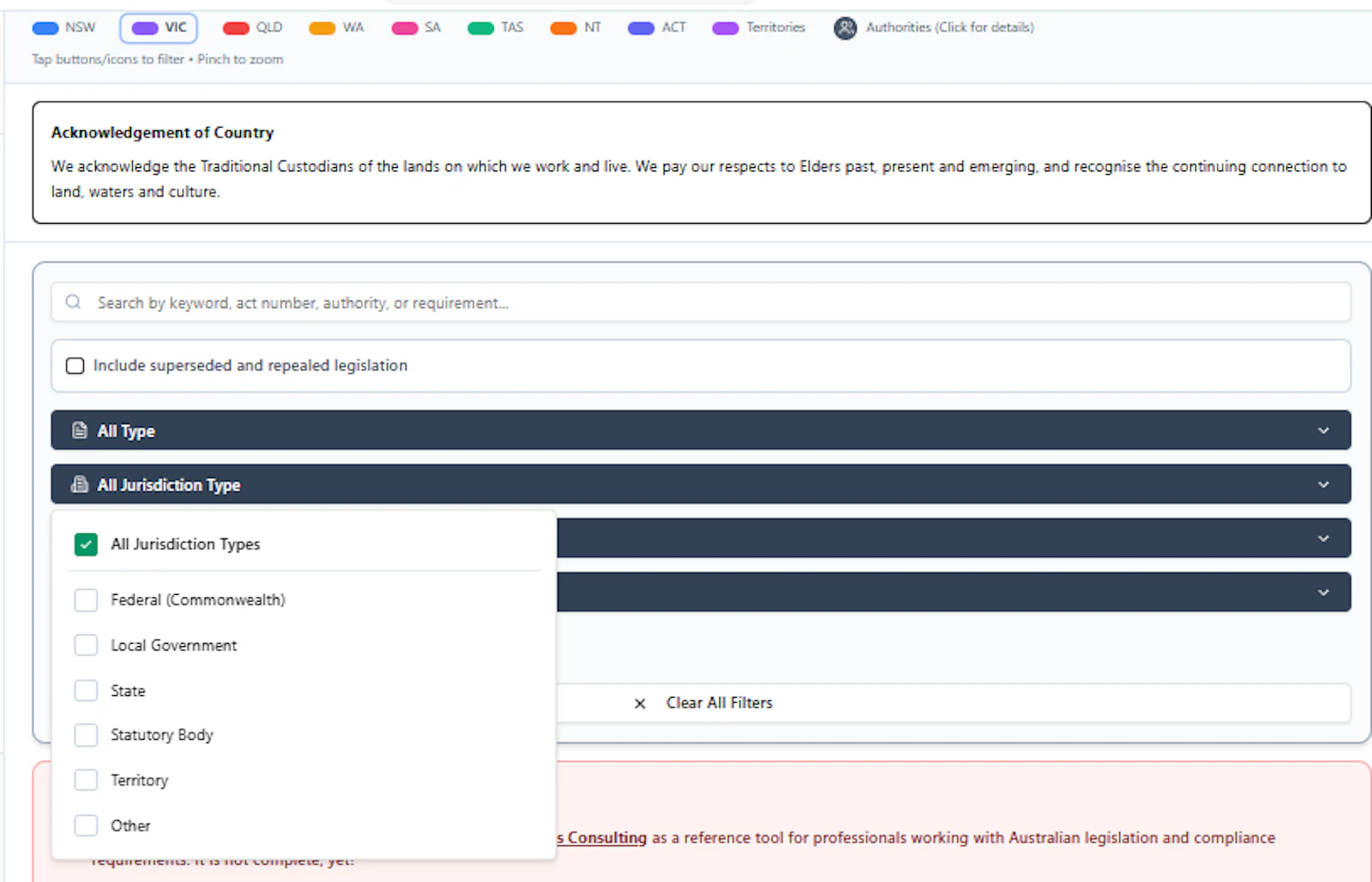 Australian Legislation and Standards Map screenshot 6
