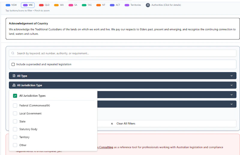 Australian Legislation and Standards Map screenshot 6